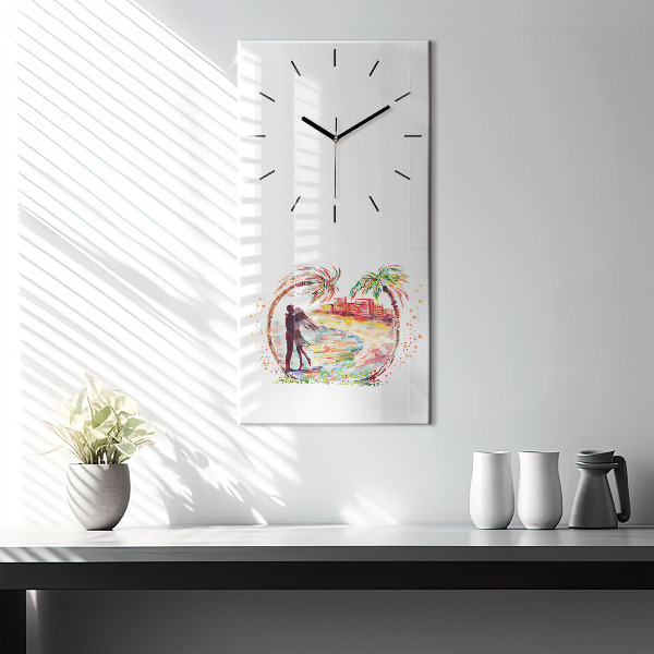 Horloge rectangulaire verticale Aquarelle Amour sur Miami Beach