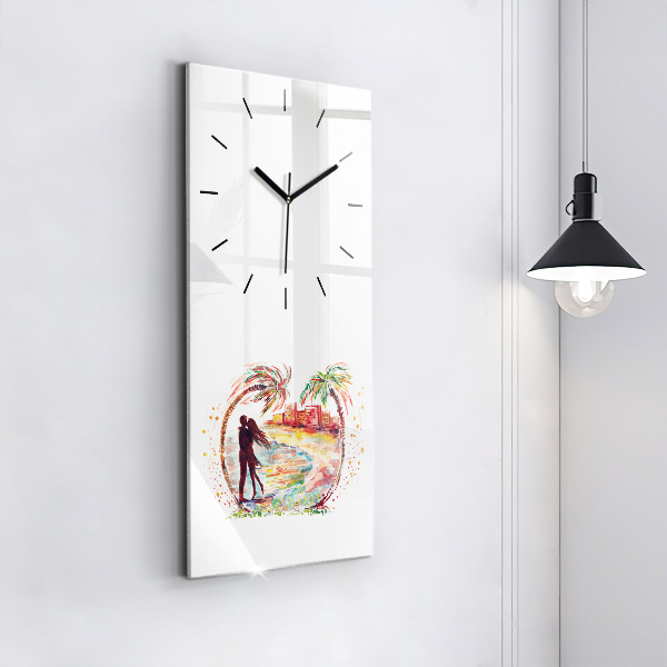 Horloge rectangulaire verticale Aquarelle Amour sur Miami Beach
