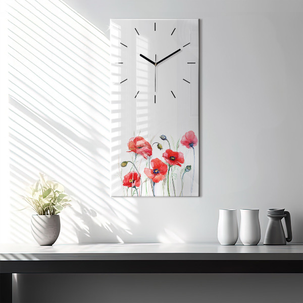 Horloge rectangulaire verticale Coquelicots rouges peints