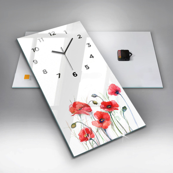 Horloge rectangulaire verticale Coquelicots rouges peints