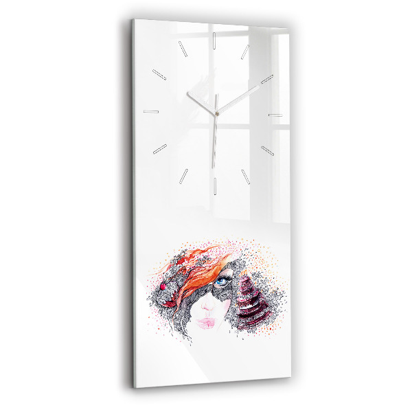 Horloge rectangulaire verticale Douce femme avec un gâteau