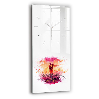 Horloge rectangulaire verticale 'Couple amoureux à l''aquarelle'