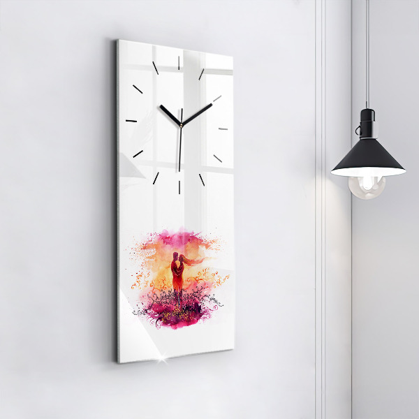 Horloge rectangulaire verticale 'Couple amoureux à l''aquarelle'