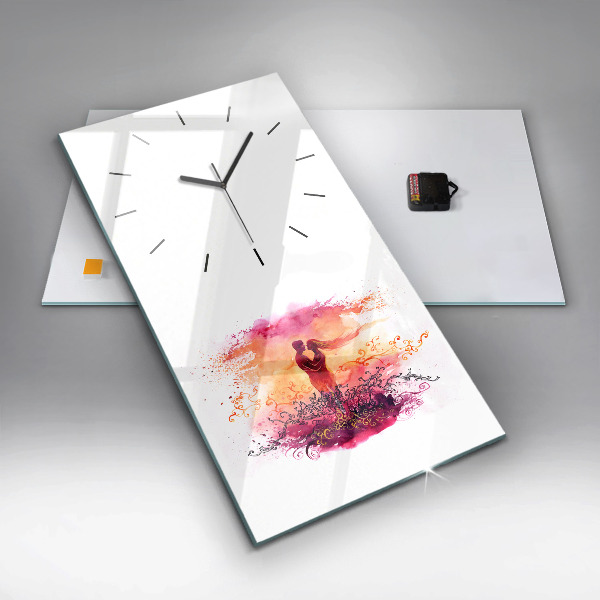 Horloge rectangulaire verticale 'Couple amoureux à l''aquarelle'