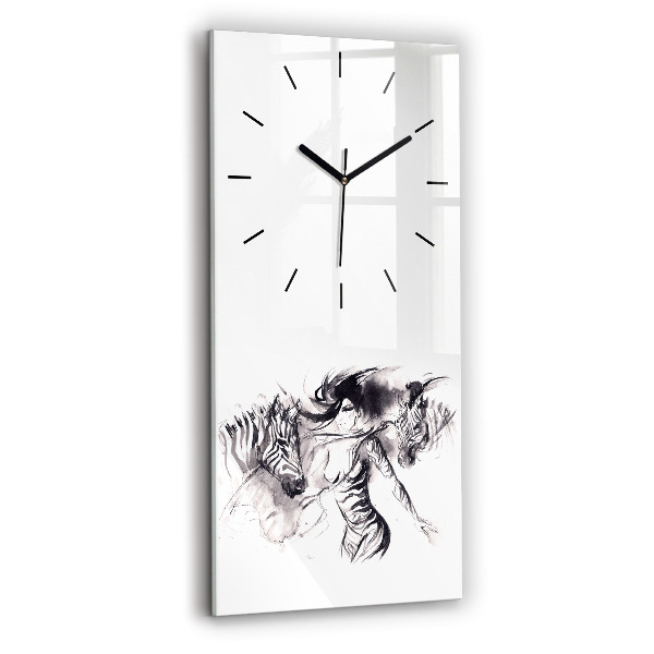 Horloge rectangulaire verticale Femme et zèbres