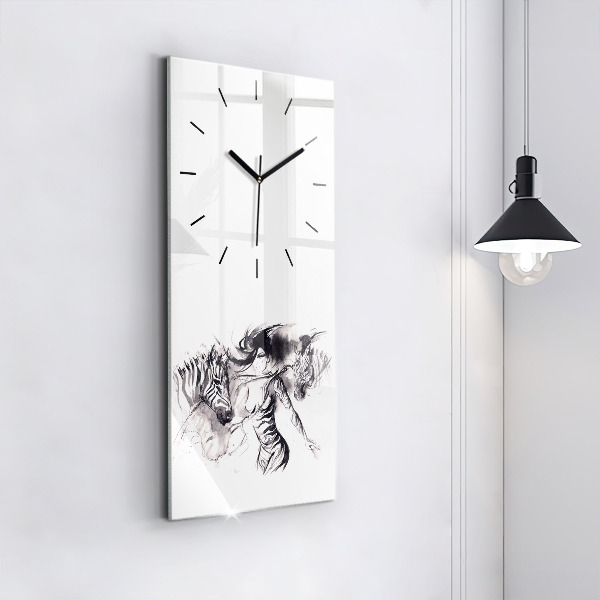 Horloge rectangulaire verticale Femme et zèbres