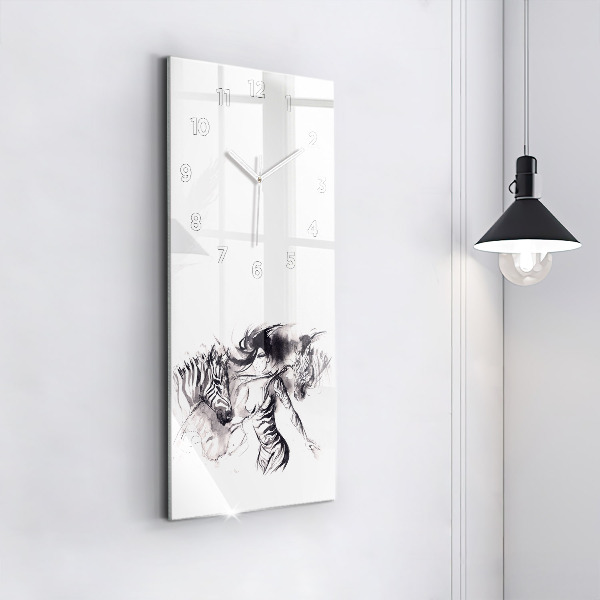 Horloge rectangulaire verticale Femme et zèbres