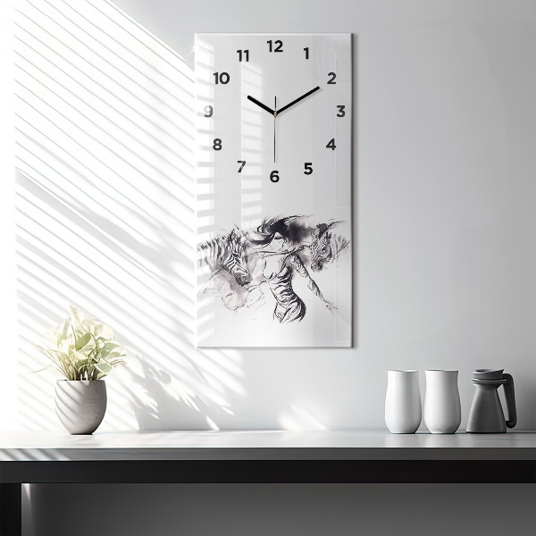Horloge rectangulaire verticale Femme et zèbres