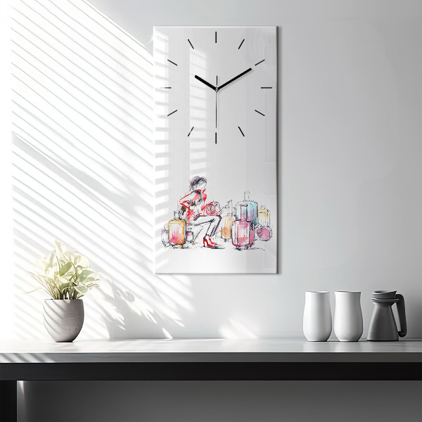 Horloge rectangulaire verticale Femme avec des valises