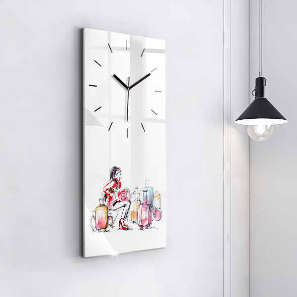 Horloge rectangulaire verticale Femme avec des valises