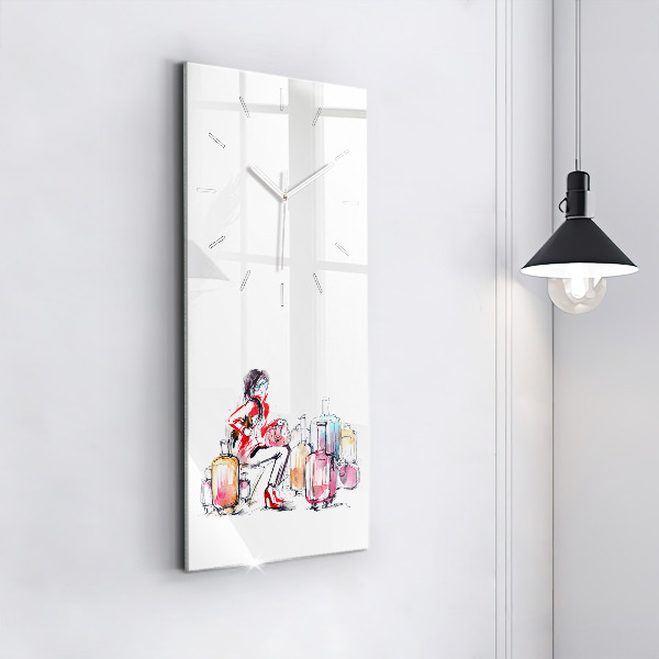 Horloge rectangulaire verticale Femme avec des valises