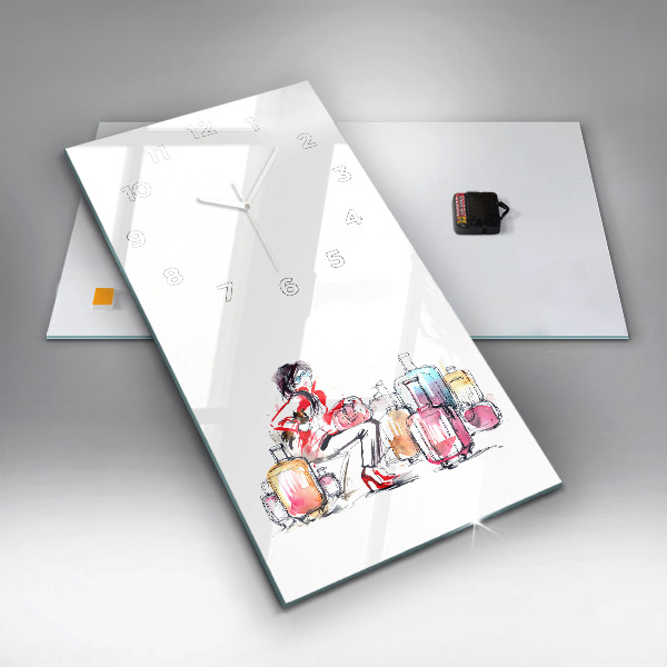 Horloge rectangulaire verticale Femme avec des valises