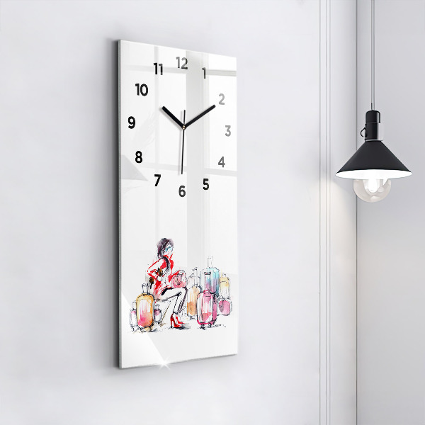 Horloge rectangulaire verticale Femme avec des valises