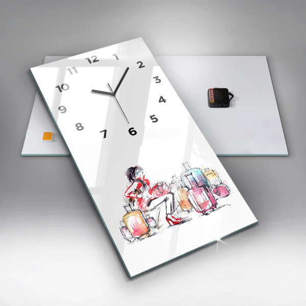 Horloge rectangulaire verticale Femme avec des valises