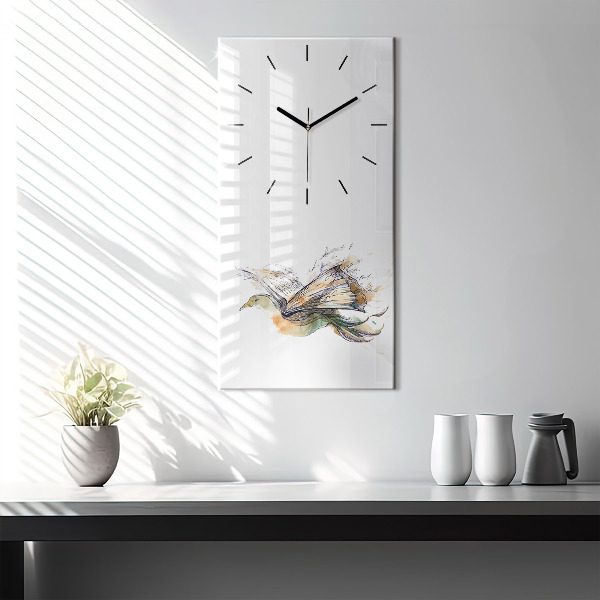 Horloge rectangulaire verticale 'L''oiseau et le livre'