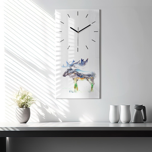 Horloge rectangulaire verticale 'Paysage d''élans et de montagnes'