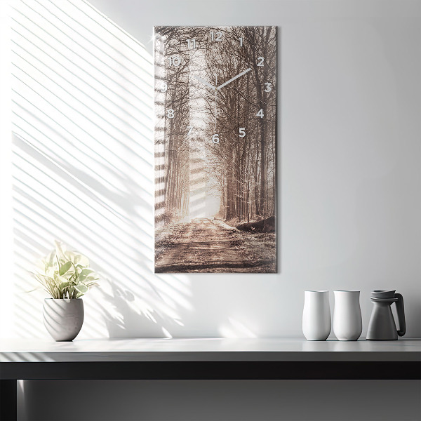 Horloge rectangulaire verticale Chemin forestier en sépia