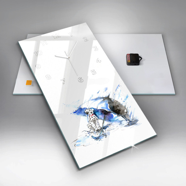 Horloge rectangulaire verticale Dalmatien et parapluie