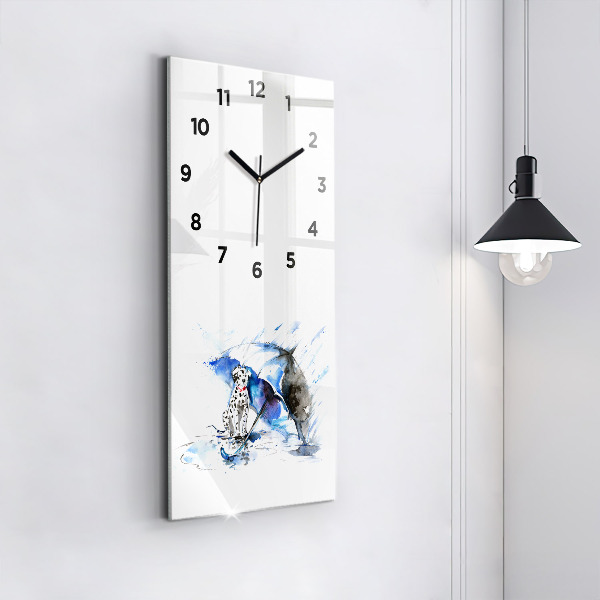 Horloge rectangulaire verticale Dalmatien et parapluie