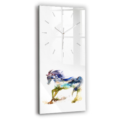 Horloge rectangulaire verticale Montagnes peintes et cheval