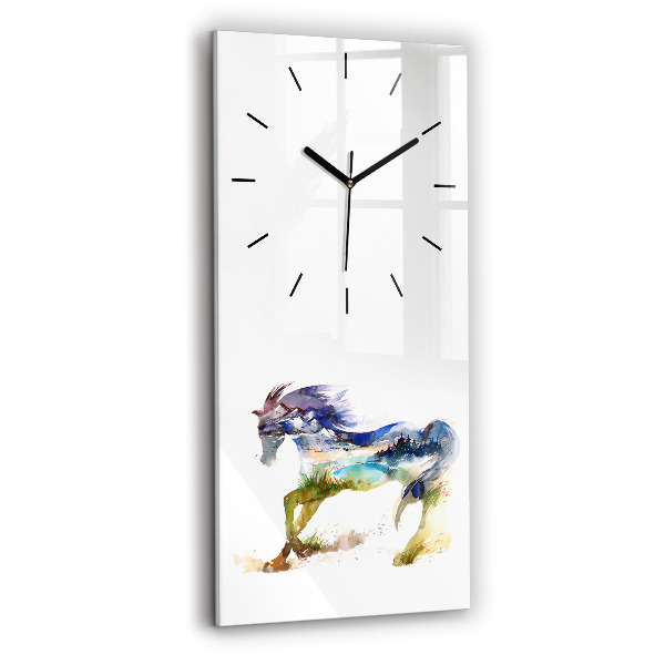 Horloge rectangulaire verticale Montagnes peintes et cheval