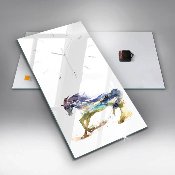Horloge rectangulaire verticale Montagnes peintes et cheval