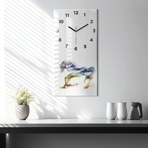 Horloge rectangulaire verticale Montagnes peintes et cheval