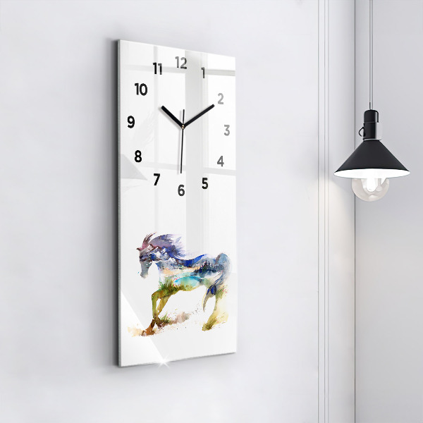 Horloge rectangulaire verticale Montagnes peintes et cheval