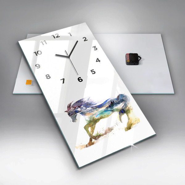 Horloge rectangulaire verticale Montagnes peintes et cheval