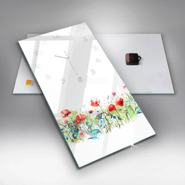 Horloge rectangulaire verticale Fleurs dans le pré