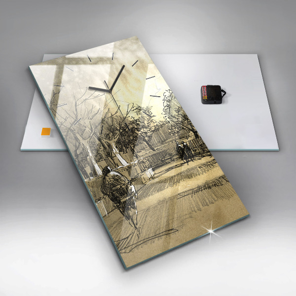 Horloge rectangulaire verticale Parc et arbres en sépia