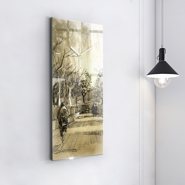 Horloge rectangulaire verticale Parc et arbres en sépia