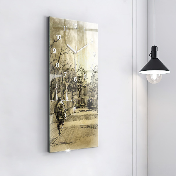 Horloge rectangulaire verticale Parc et arbres en sépia