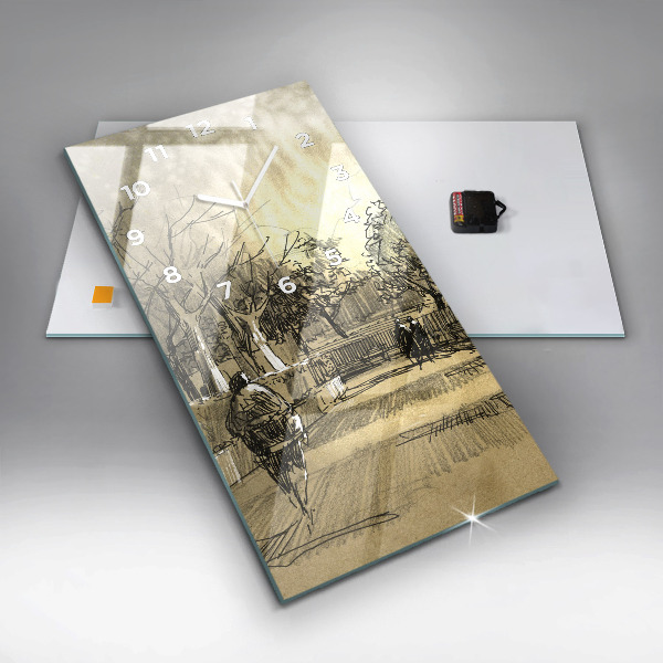 Horloge rectangulaire verticale Parc et arbres en sépia