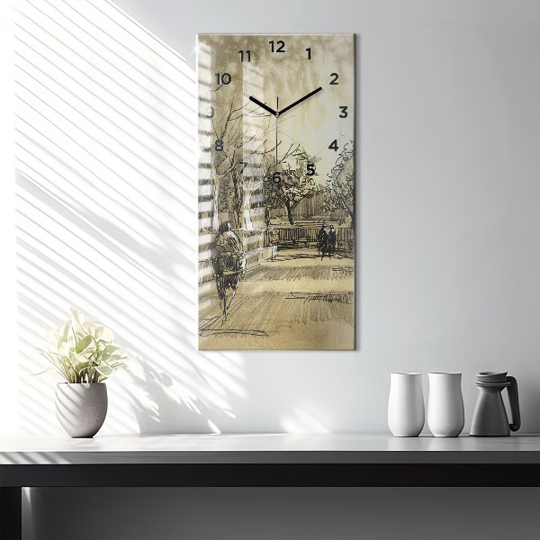 Horloge rectangulaire verticale Parc et arbres en sépia