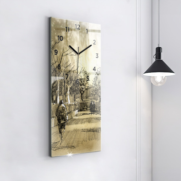 Horloge rectangulaire verticale Parc et arbres en sépia