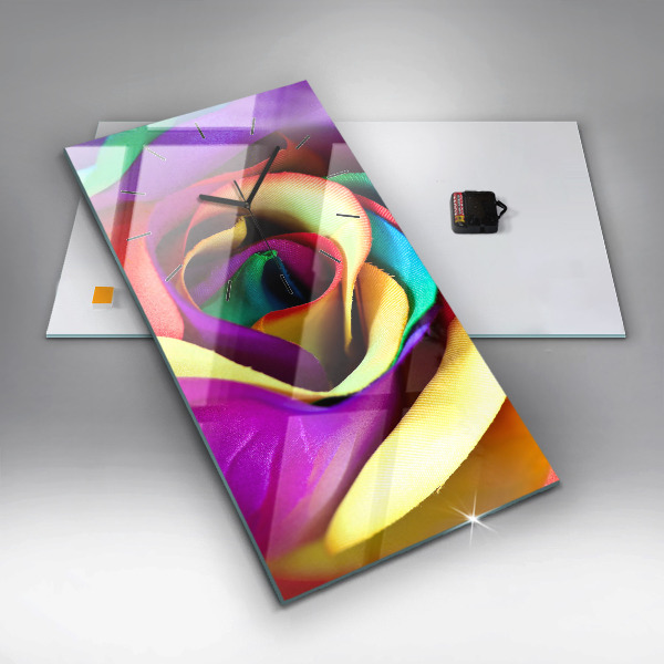 Horloge rectangulaire verticale Rose arc-en-ciel