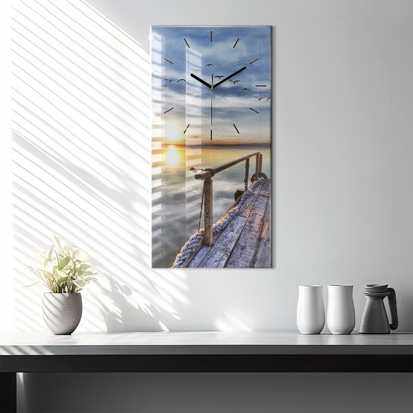 Horloge rectangulaire verticale Coucher de soleil sur le lac