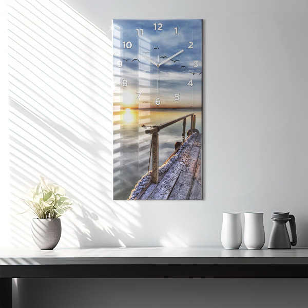 Horloge rectangulaire verticale Coucher de soleil sur le lac