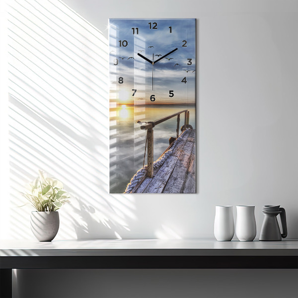 Horloge rectangulaire verticale Coucher de soleil sur le lac