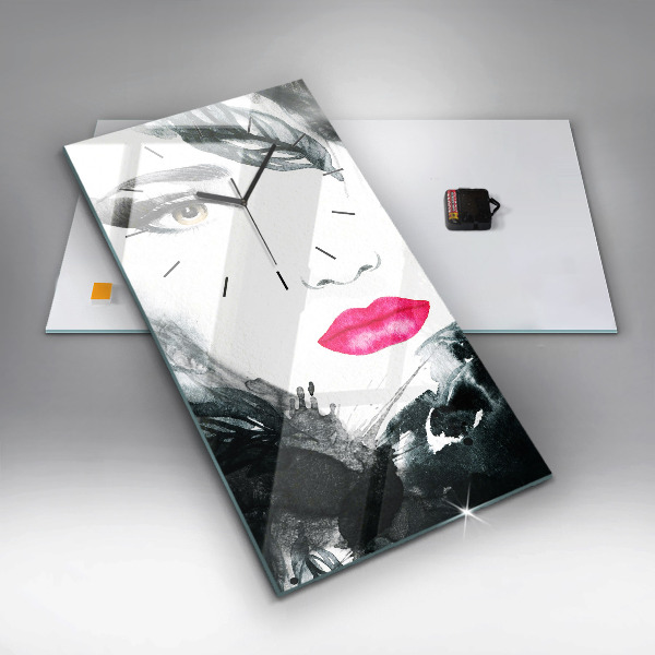 Horloge rectangulaire verticale 'Portrait d''une femme aux lèvres rouges'