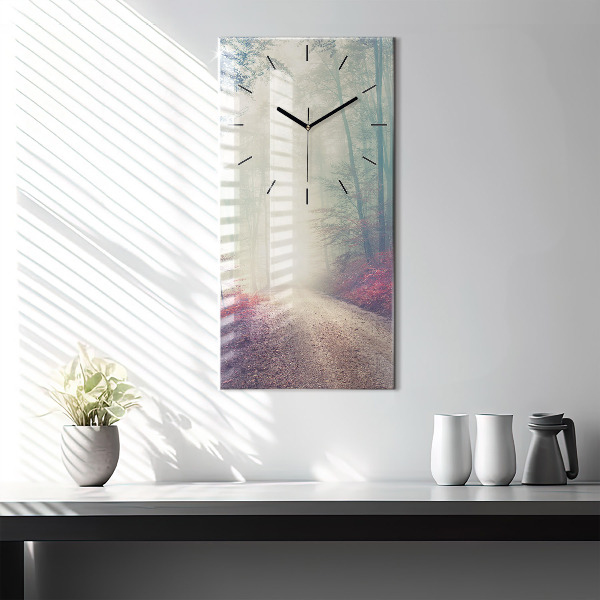 Horloge rectangulaire verticale 'Route d''automne Forêt Brouillard'