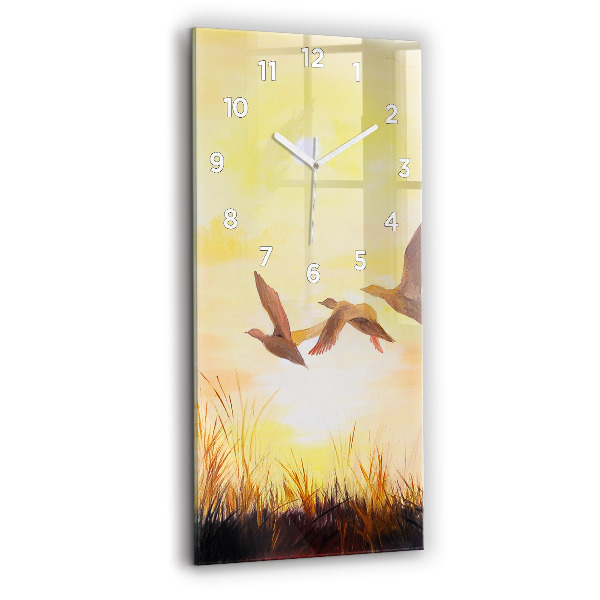Horloge rectangulaire verticale Grues au coucher du soleil