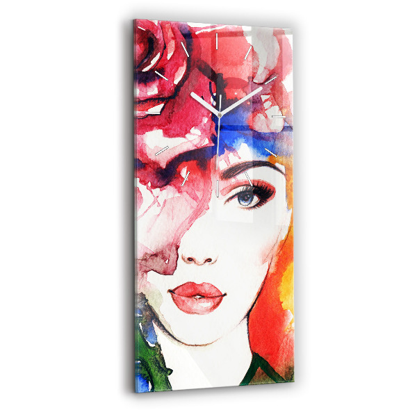 Horloge rectangulaire verticale 'Portrait coloré d''une femme'