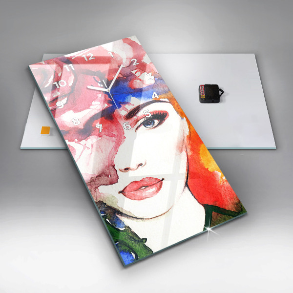 Horloge rectangulaire verticale 'Portrait coloré d''une femme'