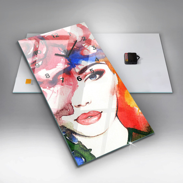 Horloge rectangulaire verticale 'Portrait coloré d''une femme'