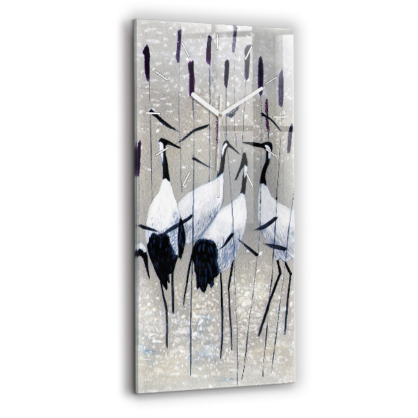 Horloge rectangulaire verticale Grues dans les roseaux