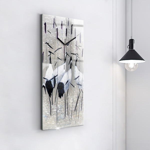 Horloge rectangulaire verticale Grues dans les roseaux