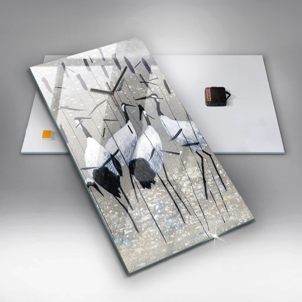 Horloge rectangulaire verticale Grues dans les roseaux