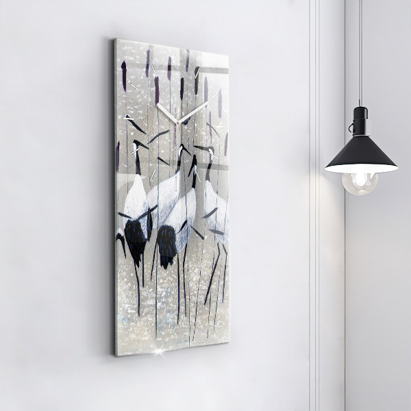 Horloge rectangulaire verticale Grues dans les roseaux